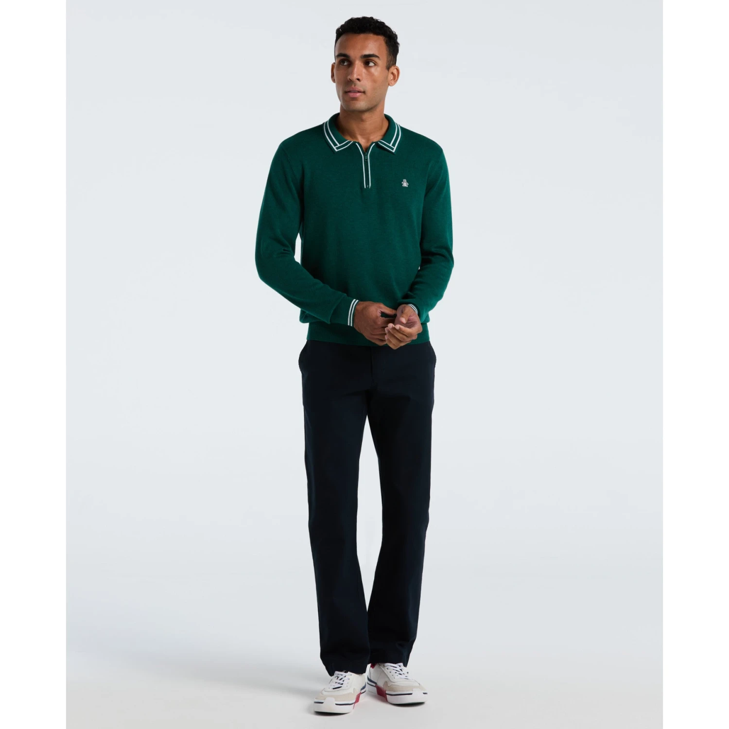 Original Penguin Tipped Quarter Zip Long Sleeve Sweater Polo In Botanical Green Heather(Tipped Quarter Zip Long Sleeve Sweater Polo Green Opgf2510gp 394) 4 Original Penguin Tipped Quarter Zip Long Sleeve Sweater Polo In Botanical Green Heather(Tipped Quarter Zip Long Sleeve Sweater Polo Green Opgf2510gp 394) - Image 4