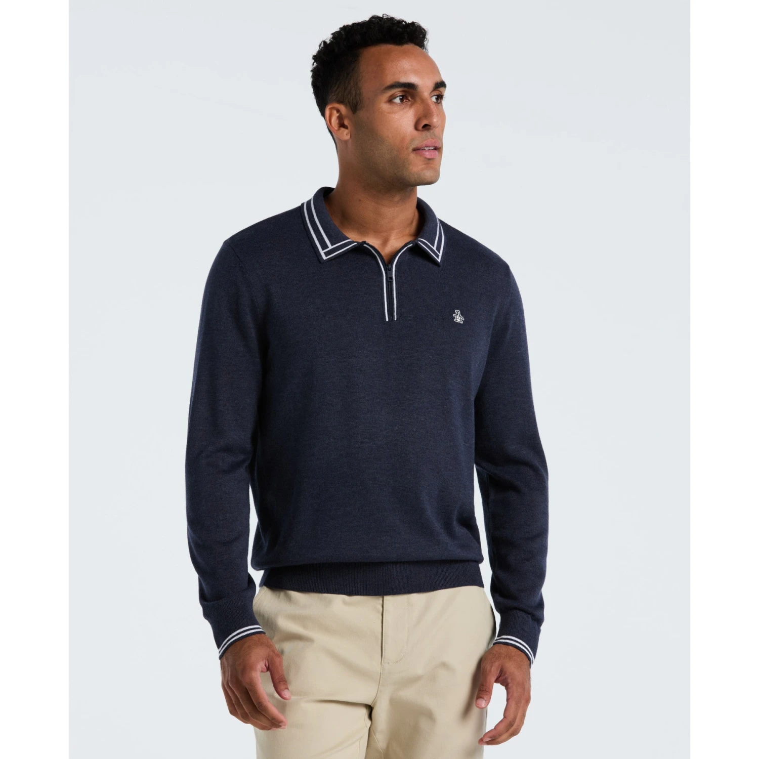 Original Penguin Tipped Quarter Zip Long Sleeve Sweater Polo In Dark Sapphire Heather(Tipped Quarter Zip Long Sleeve Sweater Polo Blue Opgf2510gp 478) 1 Original Penguin Tipped Quarter Zip Long Sleeve Sweater Polo In Dark Sapphire Heather(Tipped Quarter Zip Long Sleeve Sweater Polo Blue Opgf2510gp 478)