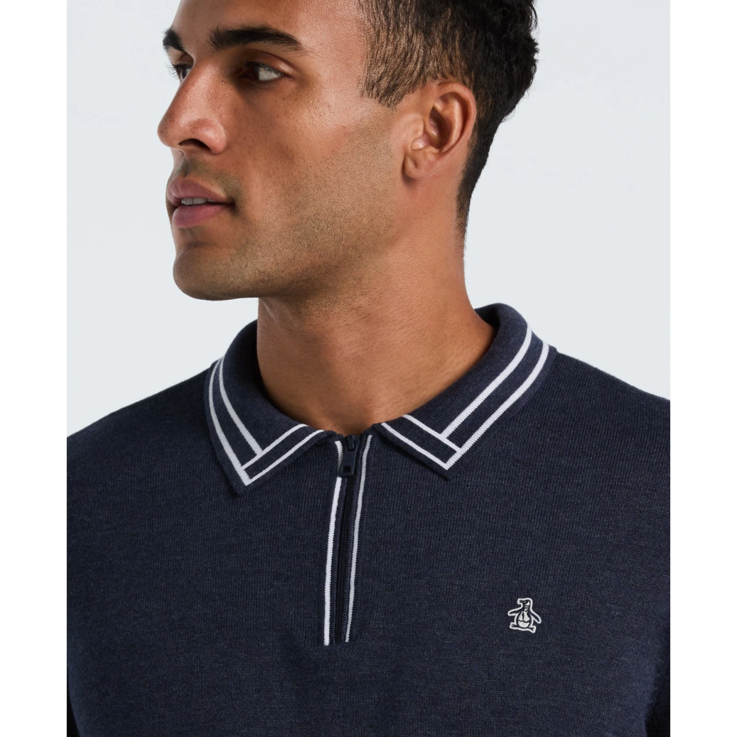 Original Penguin Tipped Quarter Zip Long Sleeve Sweater Polo In Dark Sapphire Heather(Tipped Quarter Zip Long Sleeve Sweater Polo Blue Opgf2510gp 478) 3 Original Penguin Tipped Quarter Zip Long Sleeve Sweater Polo In Dark Sapphire Heather(Tipped Quarter Zip Long Sleeve Sweater Polo Blue Opgf2510gp 478) - Image 3
