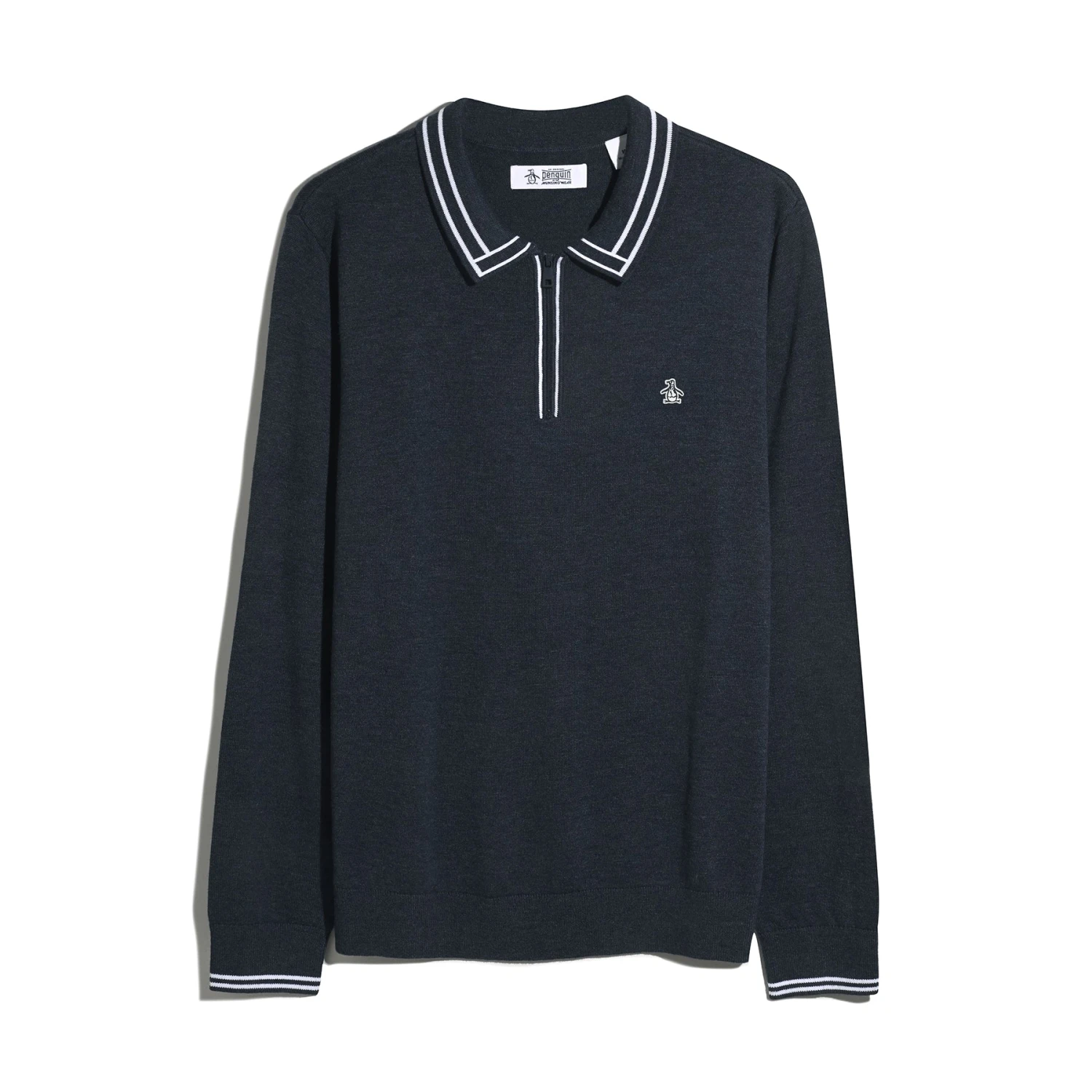 Original Penguin Tipped Quarter Zip Long Sleeve Sweater Polo In Dark Sapphire Heather(Tipped Quarter Zip Long Sleeve Sweater Polo Blue Opgf2510gp 478) 5 Original Penguin Tipped Quarter Zip Long Sleeve Sweater Polo In Dark Sapphire Heather(Tipped Quarter Zip Long Sleeve Sweater Polo Blue Opgf2510gp 478) - Image 5
