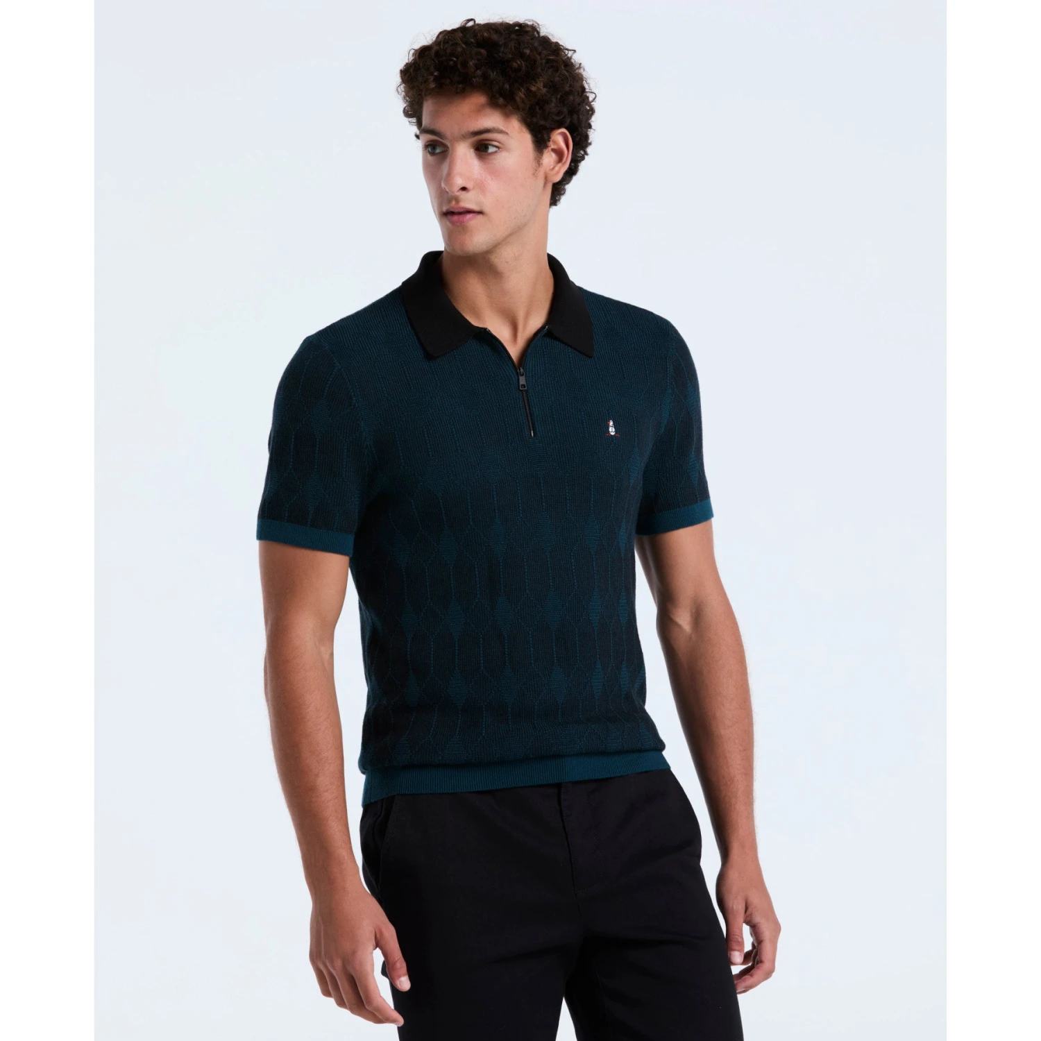 Original Penguin Icons Jacquard Quarter Zip Sweater Polo In Reflecting Pond(Icons Jacquard Quarter Zip Sweater Polo Blue Opgf2513gp 470) 1 Original Penguin Icons Jacquard Quarter Zip Sweater Polo In Reflecting Pond(Icons Jacquard Quarter Zip Sweater Polo Blue Opgf2513gp 470)