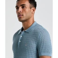 Original Penguin Drop Needle Textured Sweater Polo In Citadel(Drop Needle Textured Sweater Polo Blue Opgm2502gp 499) -Original Penguin Outlet OPGM2502 499 alt2