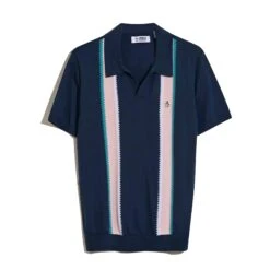 Original Penguin Vertical Stripe Sweater Polo Shirt In Sargasso Sea(Vertical Stripe Sweater Polo Shirt Blue Opgm2505gp 485) -Original Penguin Outlet OPGM2505 485 4