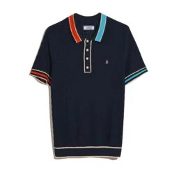 Original Penguin Pointelle Blocked Ribbed Sweater Polo Shirt In Dark Sapphire(Pointelle Blocked Ribbed Sweater Polo Shirt Blue Opgm2506gp 413) -Original Penguin Outlet OPGM2506 413