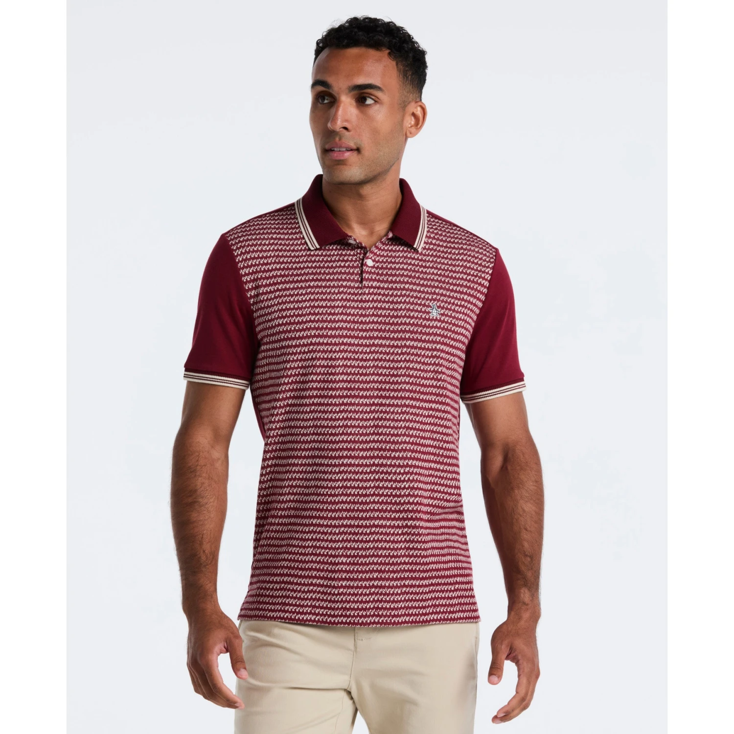 Original Penguin Mini Jacquard Polo Shirt In Cabernet(Mini Jacquard Polo Shirt Red Opkf2503gp 605) 1 Original Penguin Mini Jacquard Polo Shirt In Cabernet(Mini Jacquard Polo Shirt Red Opkf2503gp 605)