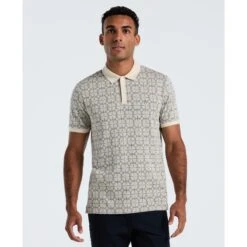 Original Penguin Geometric Jacquard Polo Shirt In Birch(Geometric Jacquard Polo Shirt Beige Opkf2507gp 252)