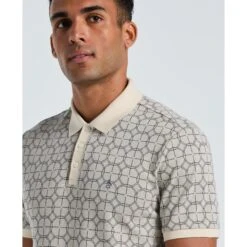 Original Penguin Geometric Jacquard Polo Shirt In Birch(Geometric Jacquard Polo Shirt Beige Opkf2507gp 252) -Original Penguin Outlet OPKF2507 252 alt2