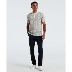 Original Penguin Geometric Jacquard Polo Shirt In Birch(Geometric Jacquard Polo Shirt Beige Opkf2507gp 252) -Original Penguin Outlet OPKF2507 252 alt3