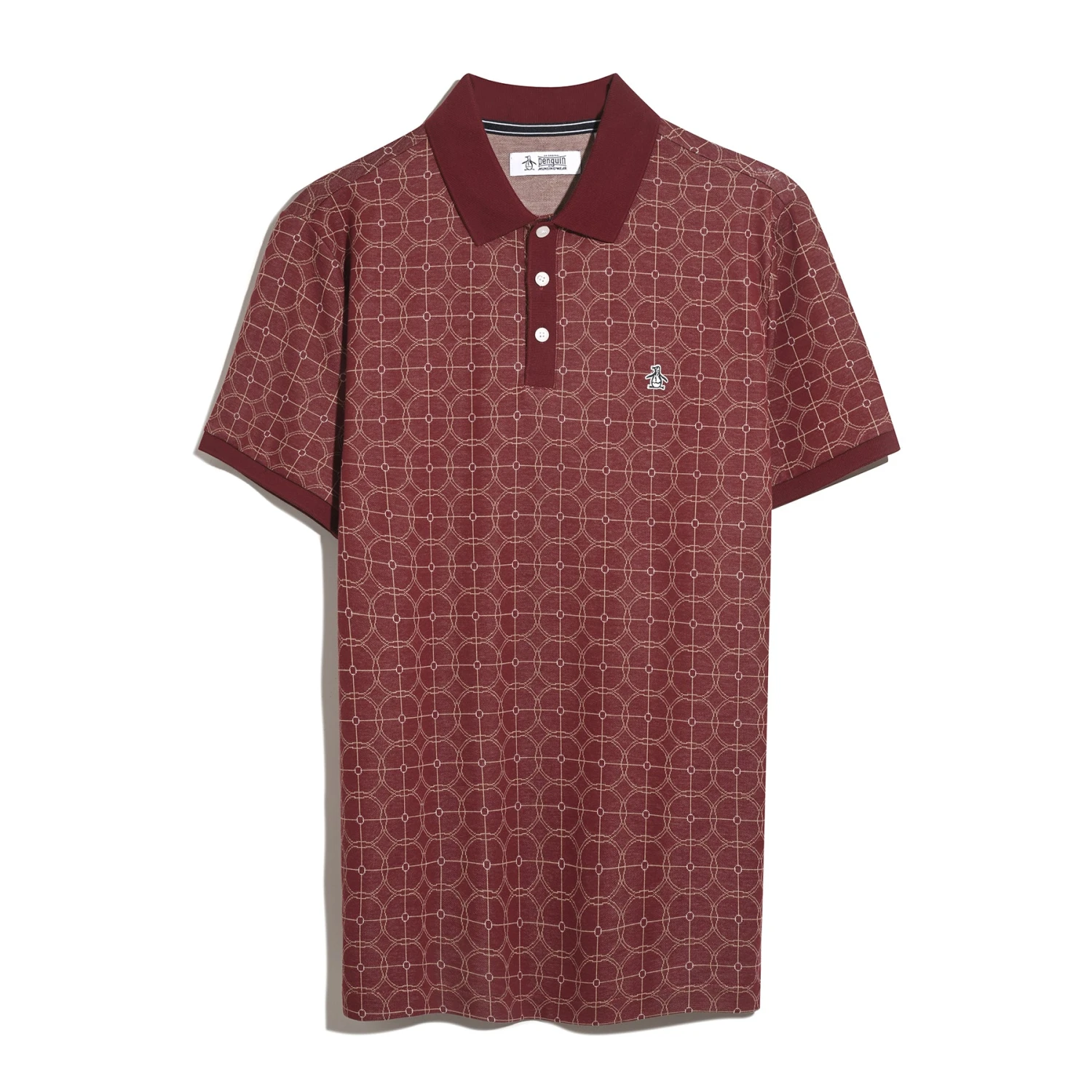 Original Penguin Geometric Jacquard Polo Shirt In Cabernet(Geometric Jacquard Polo Shirt Red Opkf2507gp 605) 5 Original Penguin Geometric Jacquard Polo Shirt In Cabernet(Geometric Jacquard Polo Shirt Red Opkf2507gp 605) - Image 5