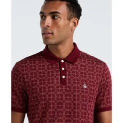 Original Penguin Geometric Jacquard Polo Shirt In Cabernet(Geometric Jacquard Polo Shirt Red Opkf2507gp 605) 7 Original Penguin Geometric Jacquard Polo Shirt In Cabernet(Geometric Jacquard Polo Shirt Red Opkf2507gp 605) -Original Penguin Outlet OPKF2507 605 alt2