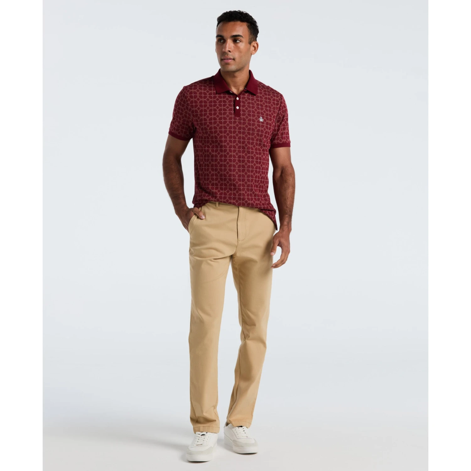 Original Penguin Geometric Jacquard Polo Shirt In Cabernet(Geometric Jacquard Polo Shirt Red Opkf2507gp 605) 4 Original Penguin Geometric Jacquard Polo Shirt In Cabernet(Geometric Jacquard Polo Shirt Red Opkf2507gp 605) - Image 4