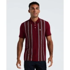 Original Penguin Interlock Vertical Stripe Polo Shirt In Cabernet(Interlock Vertical Stripe Polo Shirt Red Opkf2508gp 605)
