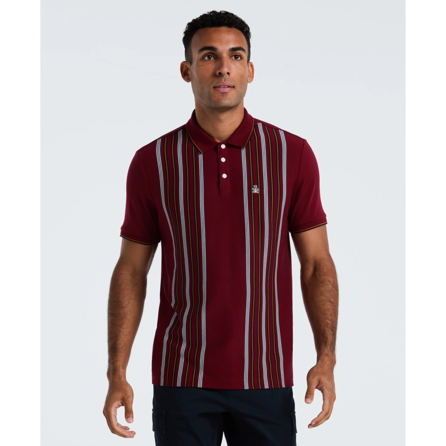 Original Penguin Interlock Vertical Stripe Polo Shirt In Cabernet(Interlock Vertical Stripe Polo Shirt Red Opkf2508gp 605) 1 Original Penguin Interlock Vertical Stripe Polo Shirt In Cabernet(Interlock Vertical Stripe Polo Shirt Red Opkf2508gp 605)