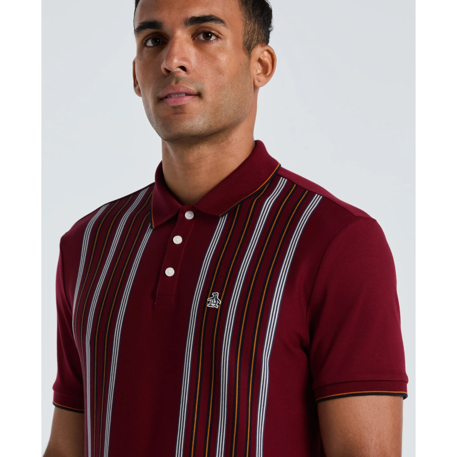 Original Penguin Interlock Vertical Stripe Polo Shirt In Cabernet(Interlock Vertical Stripe Polo Shirt Red Opkf2508gp 605) 3 Original Penguin Interlock Vertical Stripe Polo Shirt In Cabernet(Interlock Vertical Stripe Polo Shirt Red Opkf2508gp 605) - Image 3