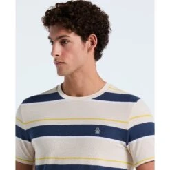 Original Penguin Pique Engineered Stripe T-Shirt In Birch(Pique Engineered Stripe T Shirt Beige Opkf2518gp 252) -Original Penguin Outlet OPKF2518 252 alt2