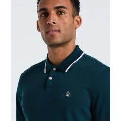Original Penguin Sticker Pete Tipped Long Sleeve Polo Shirt In Reflecting Pond(Sticker Pete Tipped Long Sleeve Polo Shirt Blue Opkf2522gp 470) -Original Penguin Outlet OPKF2522 470 alt2