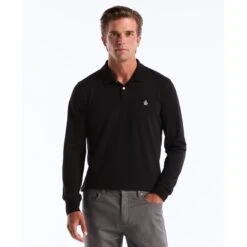 Original Penguin Pique Long Sleeve Polo Shirt In True Black(Pique Long Sleeve Polo Shirt Black Opkf2526gp 010)