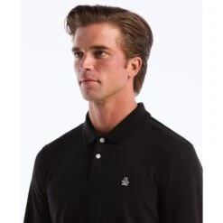 Original Penguin Pique Long Sleeve Polo Shirt In True Black(Pique Long Sleeve Polo Shirt Black Opkf2526gp 010) -Original Penguin Outlet OPKF2526 010 alt2