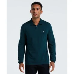 Original Penguin Pique Long Sleeve Polo Shirt In Reflecting Pond(Pique Long Sleeve Polo Shirt Blue Opkf2526gp 470)