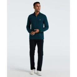 Original Penguin Pique Long Sleeve Polo Shirt In Reflecting Pond(Pique Long Sleeve Polo Shirt Blue Opkf2526gp 470) -Original Penguin Outlet OPKF2526 470 alt3