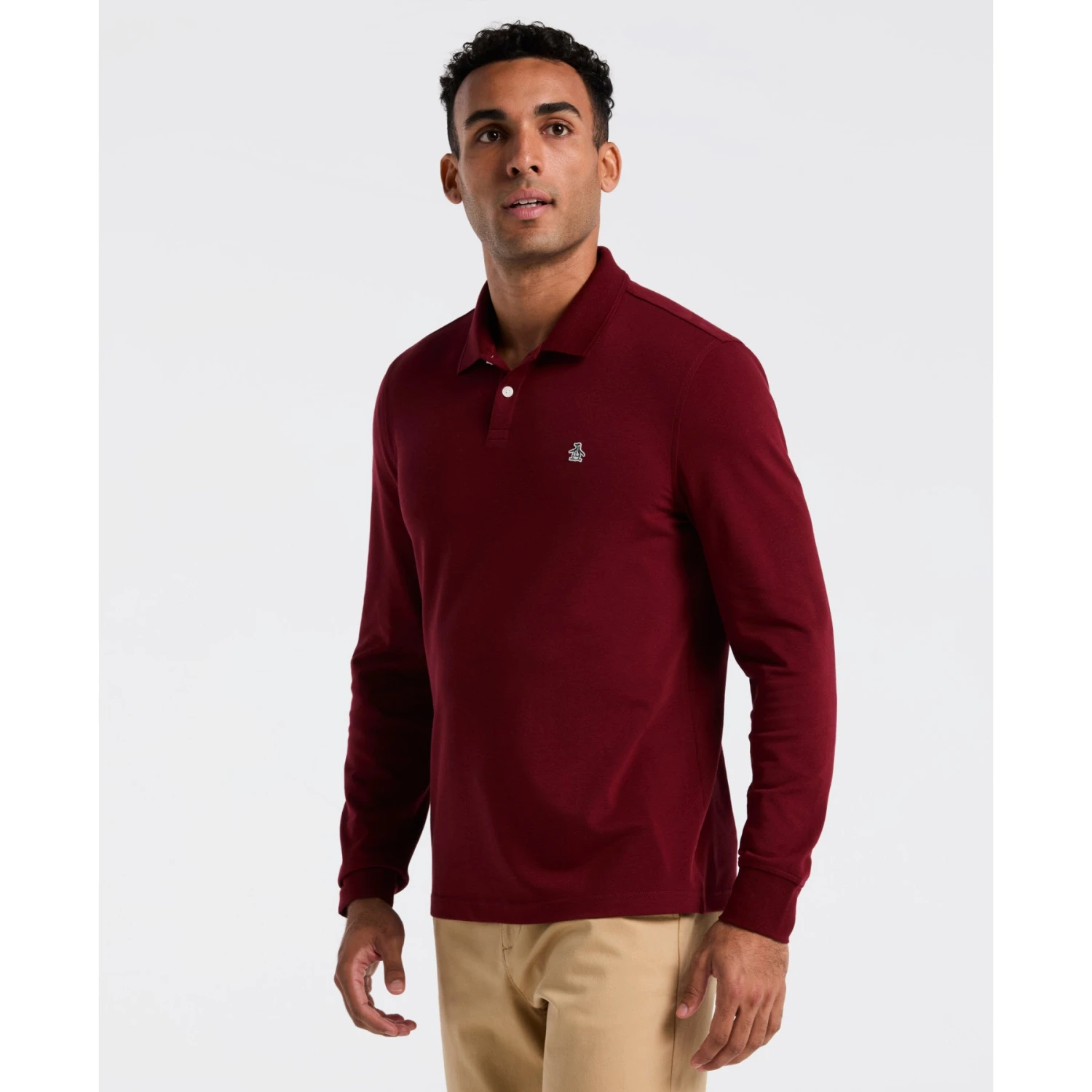 Original Penguin Pique Long Sleeve Polo Shirt In Cabernet(Pique Long Sleeve Polo Shirt Red Opkf2526gp 605) 1 Original Penguin Pique Long Sleeve Polo Shirt In Cabernet(Pique Long Sleeve Polo Shirt Red Opkf2526gp 605)