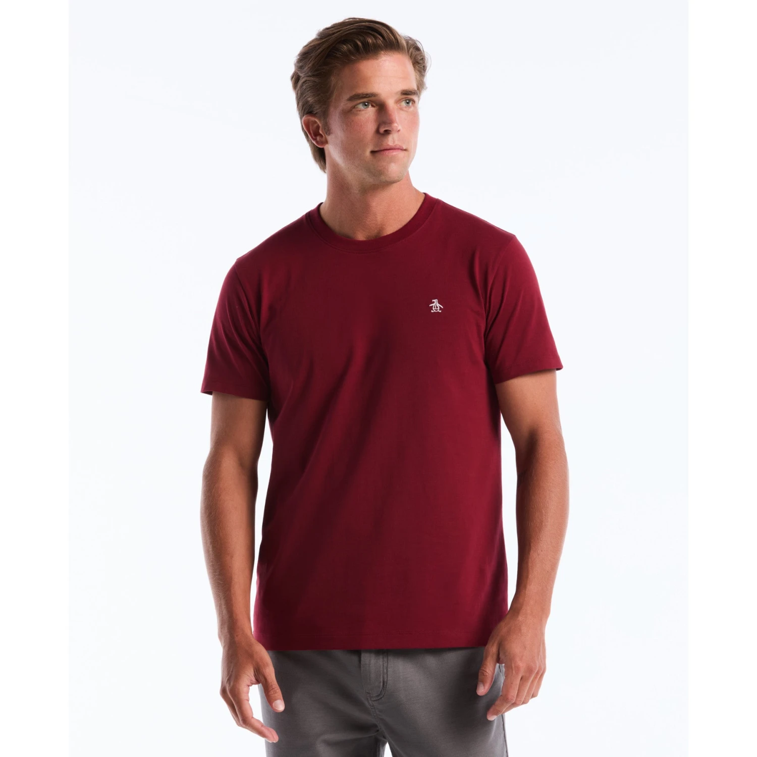 Original Penguin Pin Point Embroidered Logo T-Shirt In Cabernet(Pin Point Embroidered Logo T Shirt Red Opkf5903gp 605) 1 Original Penguin Pin Point Embroidered Logo T-Shirt In Cabernet(Pin Point Embroidered Logo T Shirt Red Opkf5903gp 605)