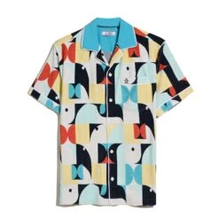 Original Penguin Allover Deco Print Short Sleeve Shirt In Horizon Blue(Allover Deco Print Short Sleeve Shirt Blue Opkm2538gp 429) -Original Penguin Outlet OPKM2538 429 4