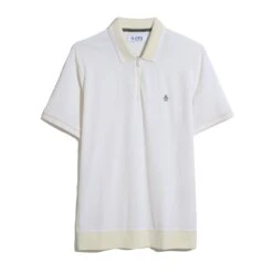 Original Penguin Jacquard Tipped 1/4 Zip Polo Shirt In Birch(Jacquard Tipped 14 Zip Polo Beige Opks2530gp 252) -Original Penguin Outlet OPKS2530 252
