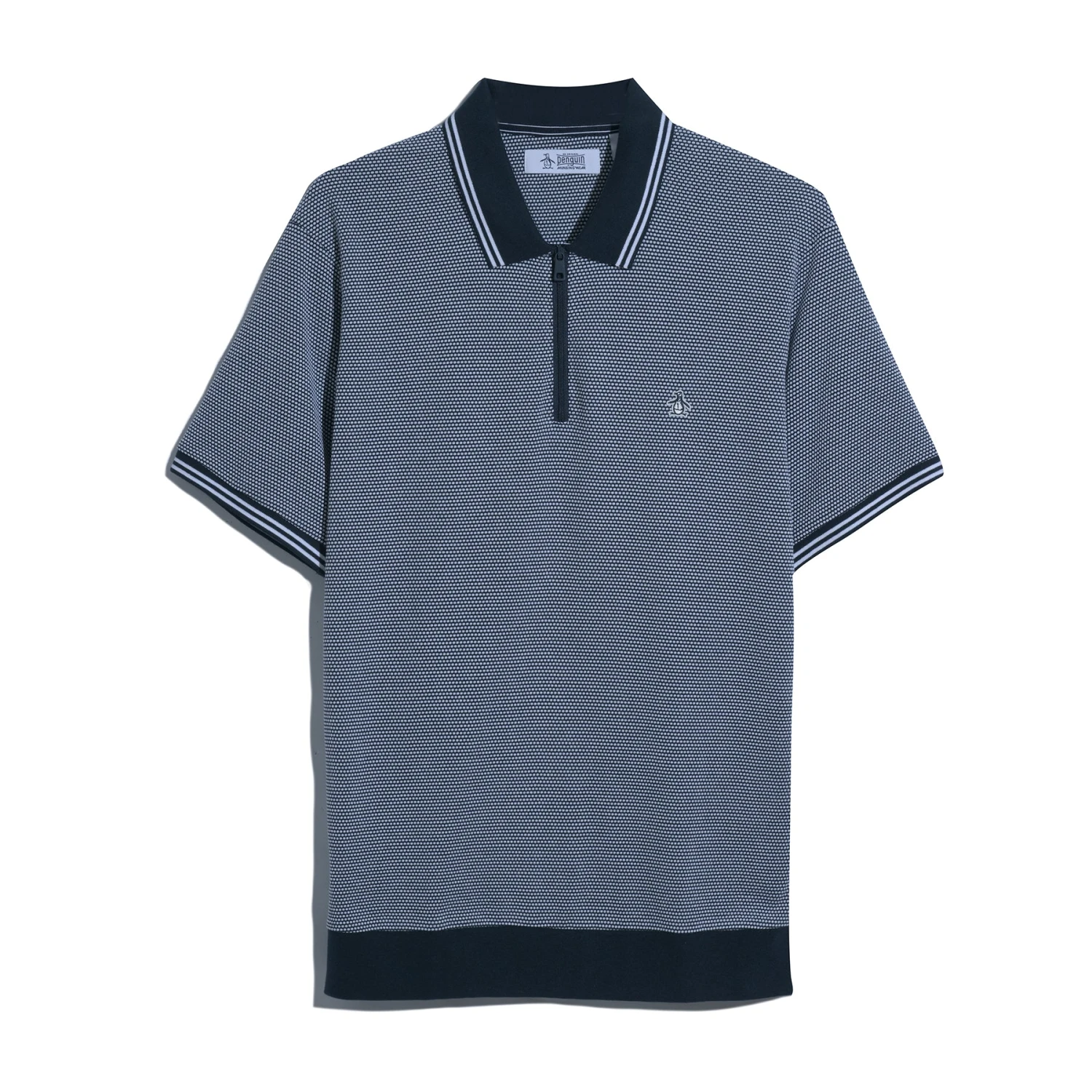 Original Penguin Jacquard Tipped 1/4 Zip Polo Shirt In Dark Sapphire(Jacquard Tipped 14 Zip Polo Blue Opks2530gp 413) 5 Original Penguin Jacquard Tipped 1/4 Zip Polo Shirt In Dark Sapphire(Jacquard Tipped 14 Zip Polo Blue Opks2530gp 413) - Image 5