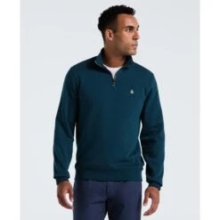 Original Penguin Sticker Pete Quarter Zip Sweatshirt In Reflecting Pond(Sticker Pete Quarter Zip Sweatshirt Blue Opksb044gp 470)