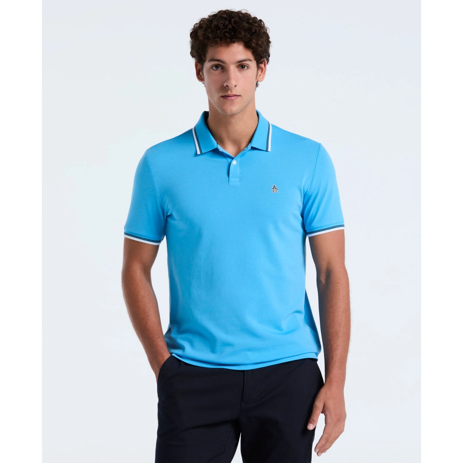 Original Penguin Pique Sticker Pete Tipped Polo Shirt In Bonnie Blue(Tipped Tencel Pique Sticker Pete Polo Shirt Blue Opksb720gp 456) 1 Original Penguin Pique Sticker Pete Tipped Polo Shirt In Bonnie Blue(Tipped Tencel Pique Sticker Pete Polo Shirt Blue Opksb720gp 456)