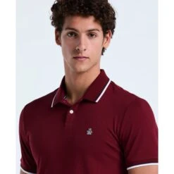 Original Penguin Pique Sticker Pete Tipped Polo Shirt In Cabernet(Pique Sticker Pete Tipped Polo Shirt Red Opksb720gp 605) -Original Penguin Outlet OPKSB720 605 alt2