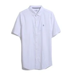 Original Penguin Oxford Stretch Short Sleeve Shirt In Bright White(Ecovero Oxford Stretch Shirt White Opwb0037gp 118) -Original Penguin Outlet OPWB0037 118