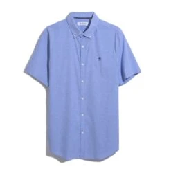 Original Penguin Oxford Stretch Short Sleeve Shirt In Amparo Blue(Ecovero Oxford Stretch Shirt Blue Opwb0037gp 424) -Original Penguin Outlet OPWB0037 424