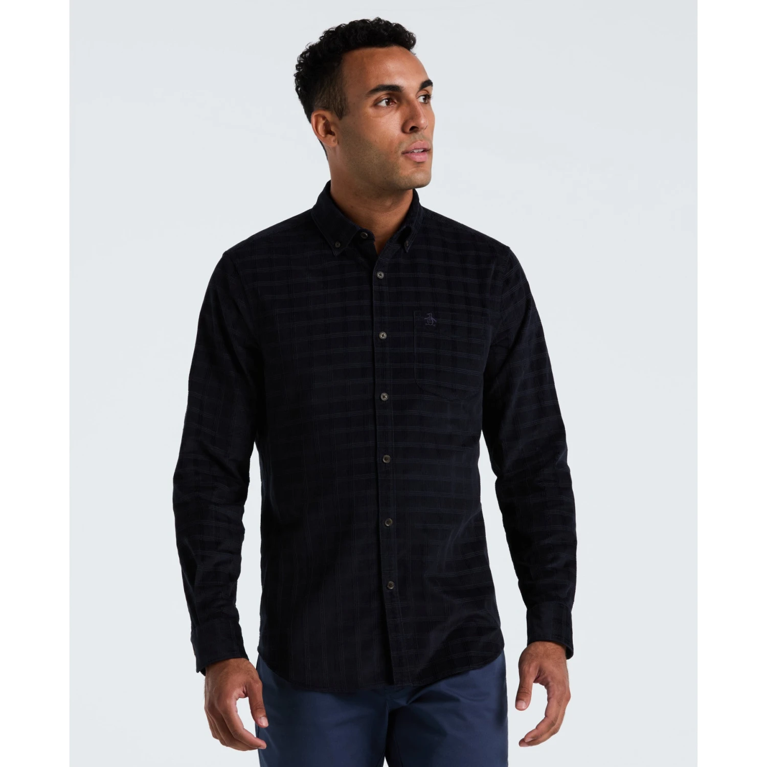 Original Penguin Corduroy Check Shirt In Dark Sapphire(Corduroy Check Shirt Blue Opwf2516gp 413) 1 Original Penguin Corduroy Check Shirt In Dark Sapphire(Corduroy Check Shirt Blue Opwf2516gp 413)