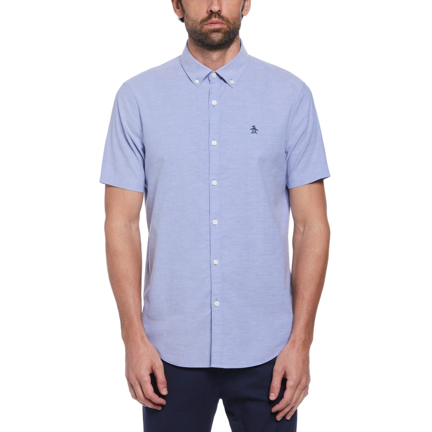 Original Penguin Oxford Stretch Short Sleeve Shirt In Amparo Blue(Ecovero Oxford Stretch Shirt Blue Opwb0037gp 424)