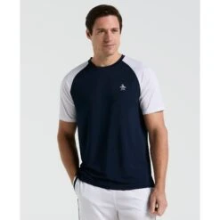 Original Penguin Blocked Performance Tennis T-Shirt In Black Iris(Blocked Performance Tennis T Shirt Blue O1ksf015gg 417)