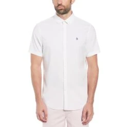 Original Penguin Oxford Stretch Short Sleeve Shirt In Bright White(Ecovero Oxford Stretch Shirt White Opwb0037gp 118)