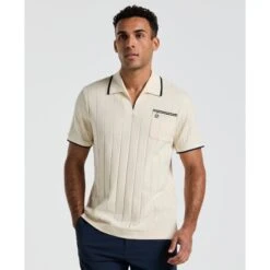 Original Penguin Icons Open Collar Polo Shirt In Birch(Icons Open Collar Polo Shirt Beige Opkm2536gp 252)