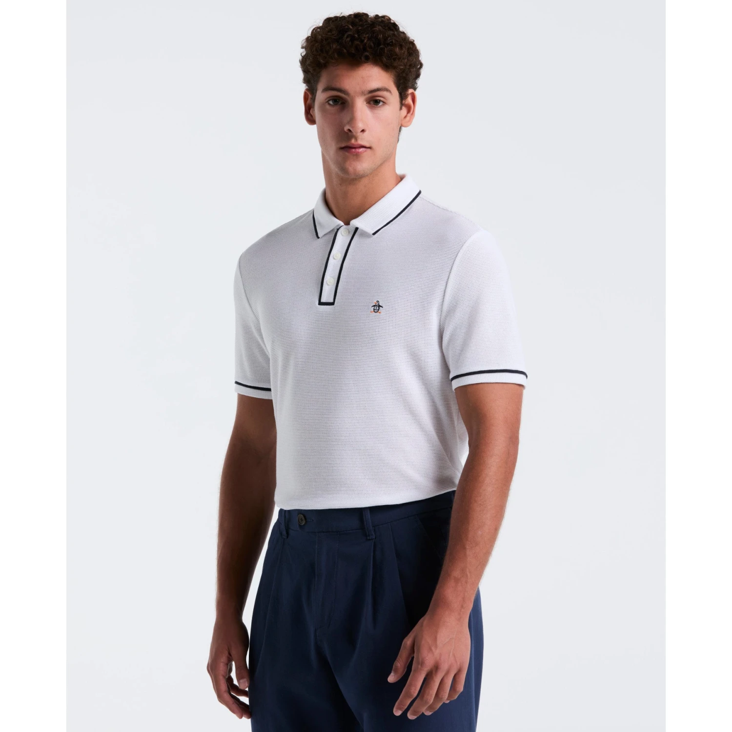 Original Penguin Icons Bentley Mesh Polo Shirt In Bright White(Organic Cotton Bentley Mesh Polo White Opkm3500gp 118) 1 Original Penguin Icons Bentley Mesh Polo Shirt In Bright White(Organic Cotton Bentley Mesh Polo White Opkm3500gp 118)