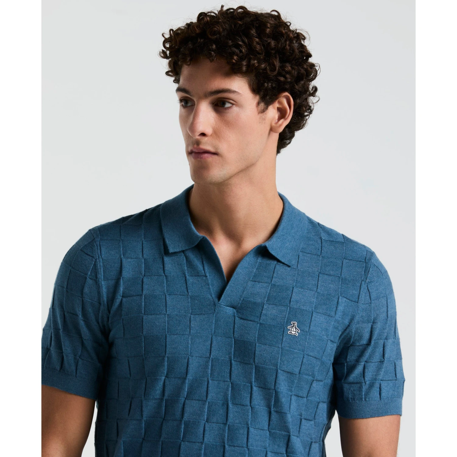 Original Penguin Jacquard Johnny Collar Sweater Polo Shirt In Copen Blue(Jacquard Johnny Collar Short Sleeve Polo Sweater Blue Opgs2403gp 443) 3 Original Penguin Jacquard Johnny Collar Sweater Polo Shirt In Copen Blue(Jacquard Johnny Collar Short Sleeve Polo Sweater Blue Opgs2403gp 443) - Image 3