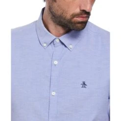 Original Penguin Oxford Stretch Short Sleeve Shirt In Amparo Blue(Ecovero Oxford Stretch Shirt Blue Opwb0037gp 424) -Original Penguin Outlet hubg6jqggsbc9wykfbdx