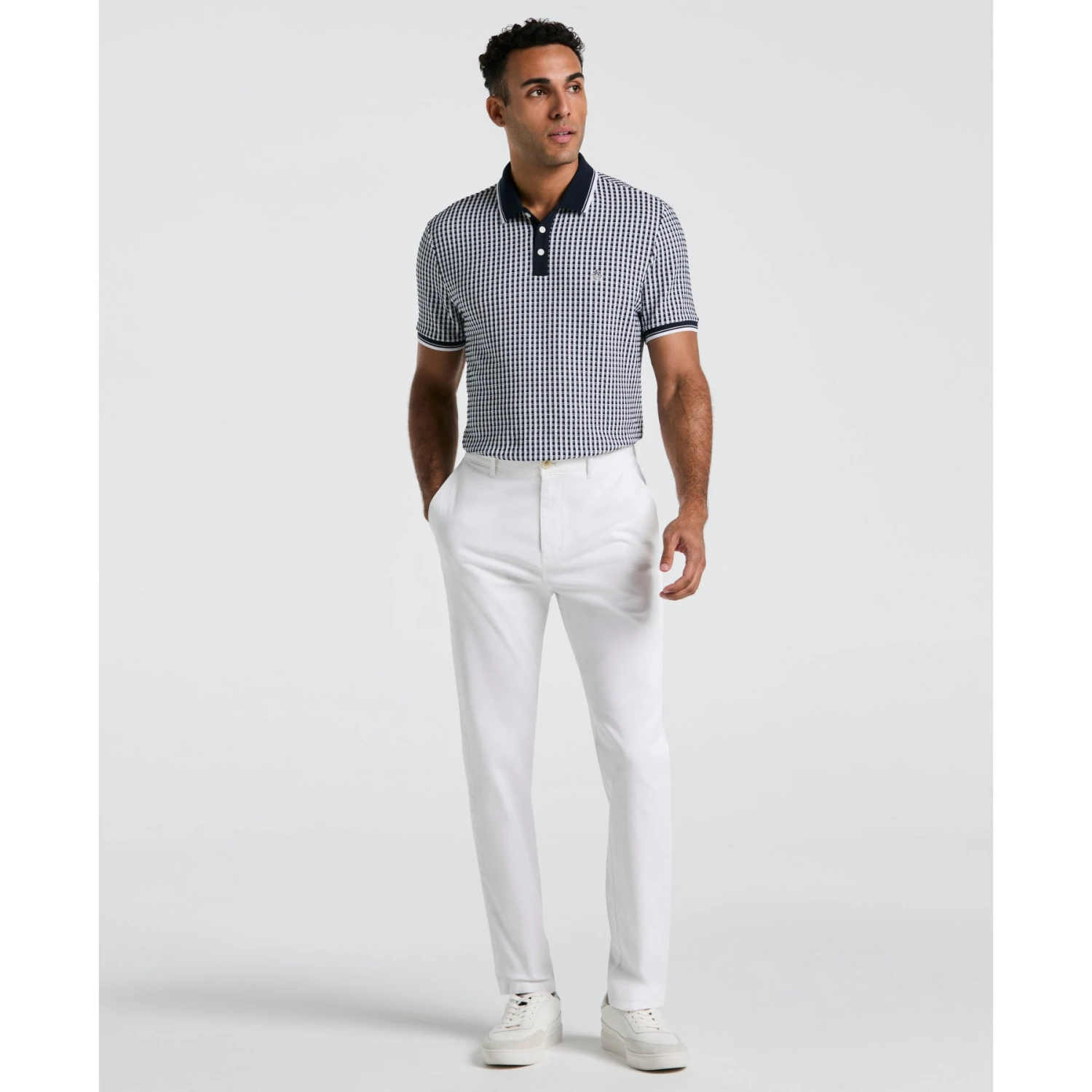 Original Penguin Jaquard Check Polo Shirt In Dark Sapphire(Jaquard Check Polo Shirt Blue Opkm2517gp 413) 4 Original Penguin Jaquard Check Polo Shirt In Dark Sapphire(Jaquard Check Polo Shirt Blue Opkm2517gp 413) - Image 4