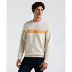 Original Penguin Fleece Chest Stripe Crew Neck Sweatshirt In Birch(Fleece Chest Stripe Crew Neck Sweater Beige Ocks2500gp 252)