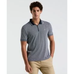 Original Penguin Jacquard Tipped 1/4 Zip Polo Shirt In Dark Sapphire(Jacquard Tipped 14 Zip Polo Blue Opks2530gp 413)