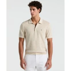 Original Penguin Jaquard Geometric Sweater Polo Shirt In Birch(Jaquard Geometric Sweater Polo Shirt Beige Opgm2500gp 252)