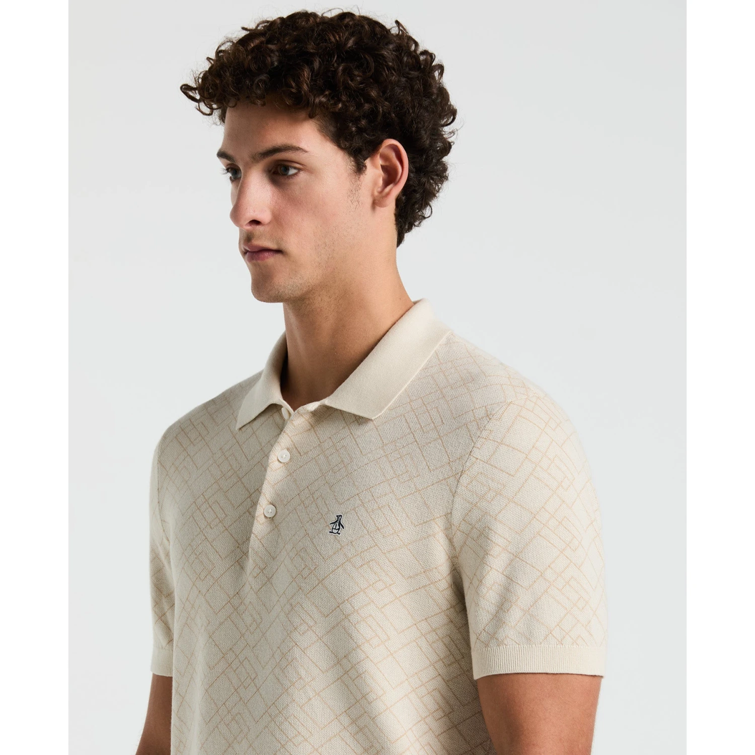 Original Penguin Jaquard Geometric Sweater Polo Shirt In Birch(Jaquard Geometric Sweater Polo Shirt Beige Opgm2500gp 252) 3 Original Penguin Jaquard Geometric Sweater Polo Shirt In Birch(Jaquard Geometric Sweater Polo Shirt Beige Opgm2500gp 252) - Image 3