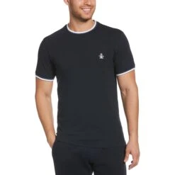 Original Penguin Sticker Pete Tipped Ringer Organic Cotton T-Shirt In Dark Sapphire(Stcker Pete Tipped Ringer Organic Cotton T Shirt Blue Opkb0718gp 413)