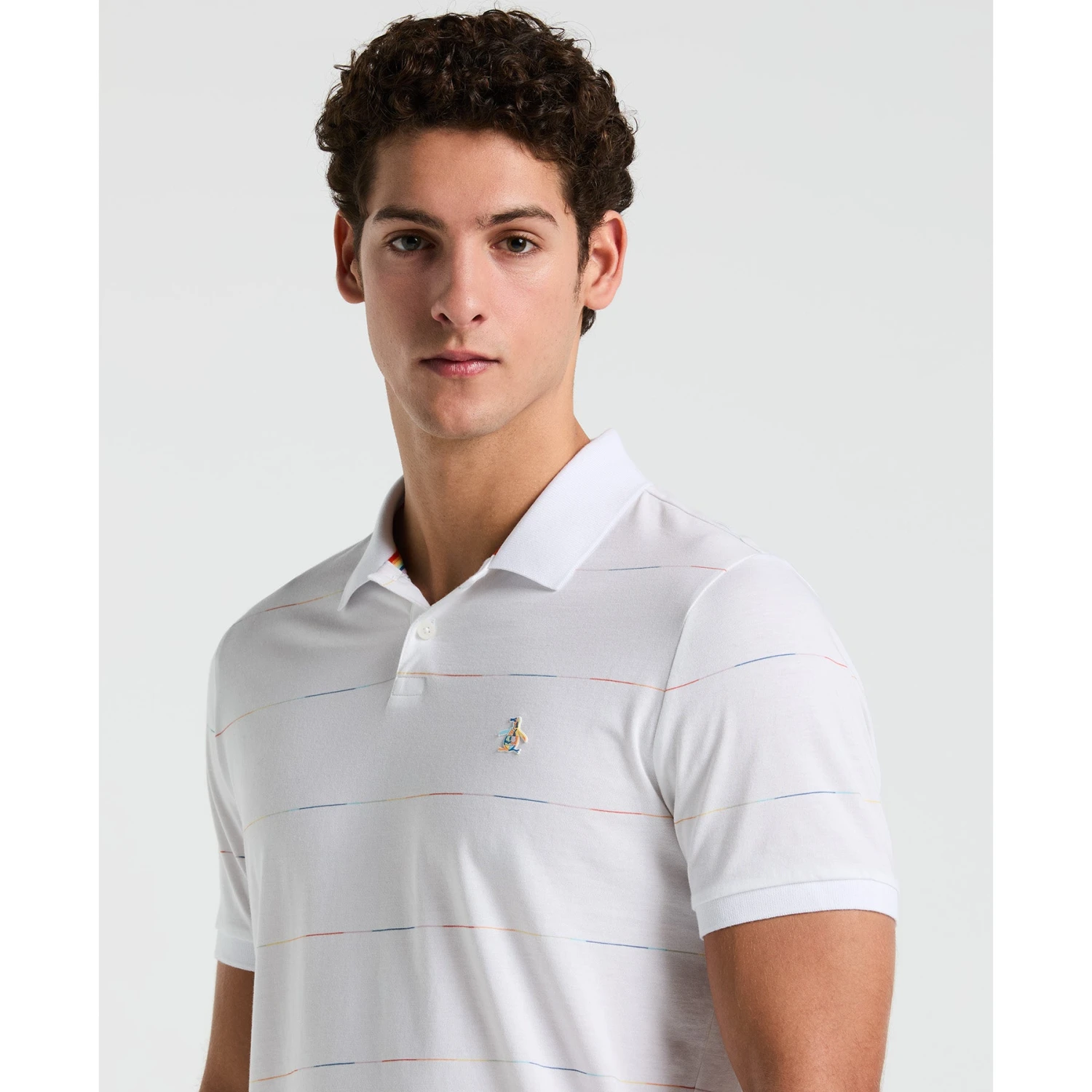 Original Penguin Pride Space Dye Striped Polo Shirt In Bright White(Pride Space Dye Striped Polo Shirt White Opkm2418gp 118) 3 Original Penguin Pride Space Dye Striped Polo Shirt In Bright White(Pride Space Dye Striped Polo Shirt White Opkm2418gp 118) - Image 3
