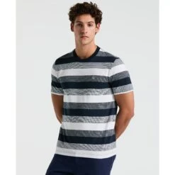 Original Penguin Pique Jaquard Stripe T-Shirt In Dark Sapphire(Pique Jaquard Stripe T Shirt Blue Opkm2501gp 413)